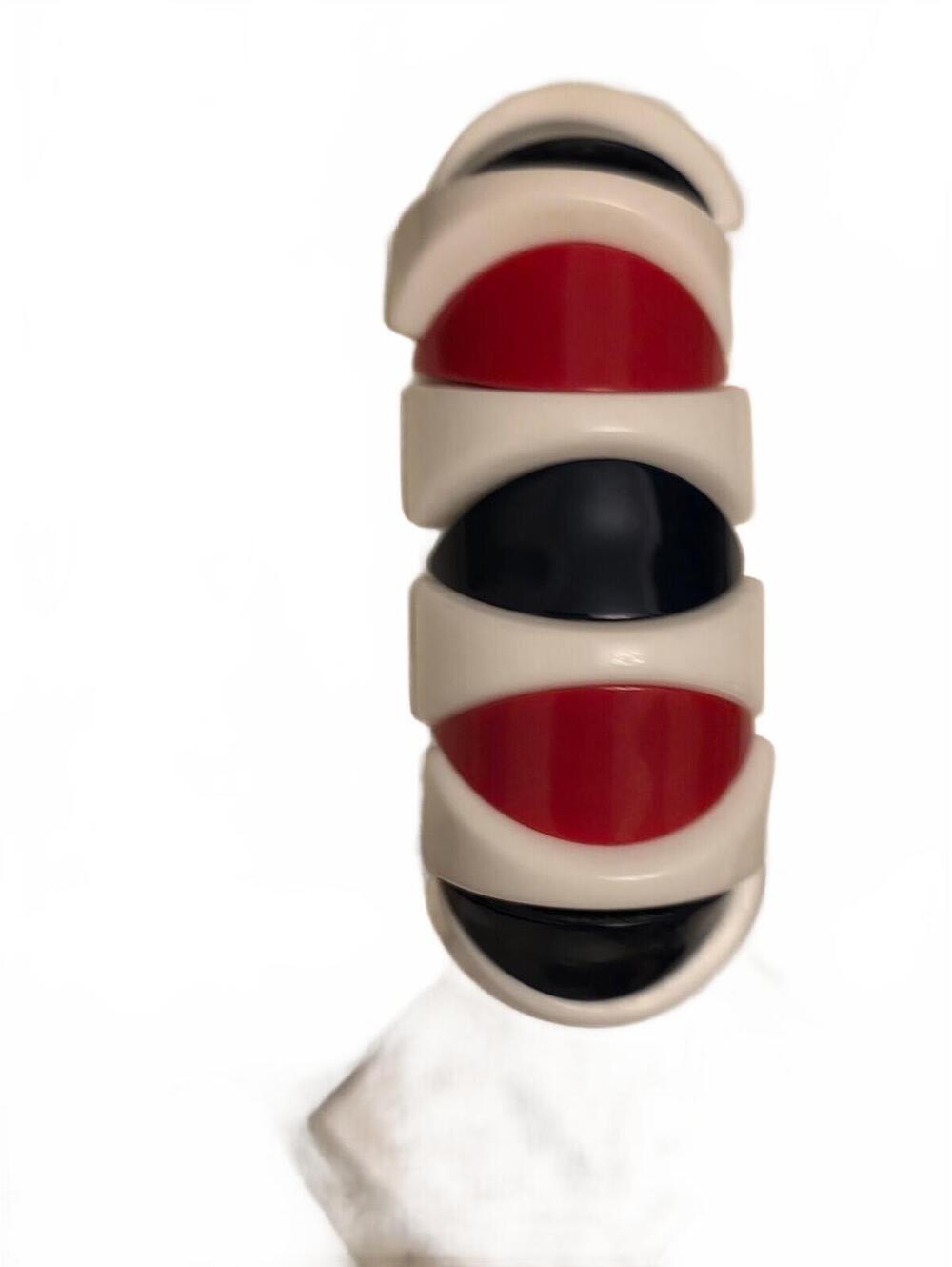Vintage Genuine Lucite Red White Blue Stretch Bracelet Geometric NOS